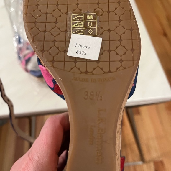 LK Bennett Linette Navy and Pink Patterned Wedge Sandals - Picture 5 of 10